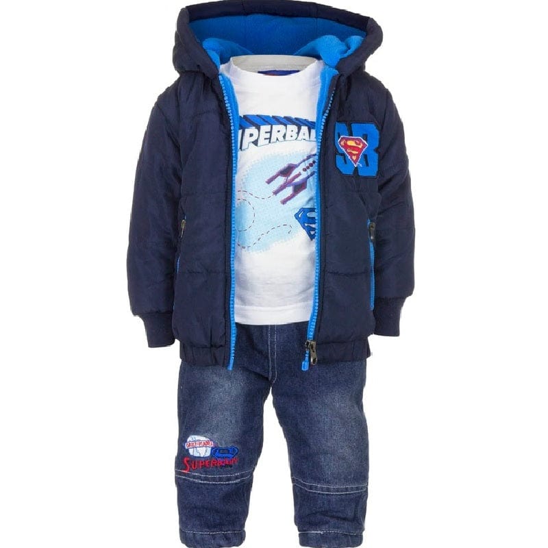 Abbigliamento Superman Baby Completo 3 pezzi- Giubbotto, Maglia e Jeans Felpato