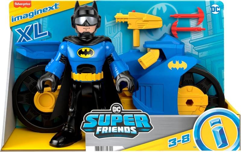 Bambole, playset e giocattoli Batmoto XL e Batman, Set con moto a spinta e personaggio Batman XL Batmobile con Funzione lanciatore, Batman Veicolo