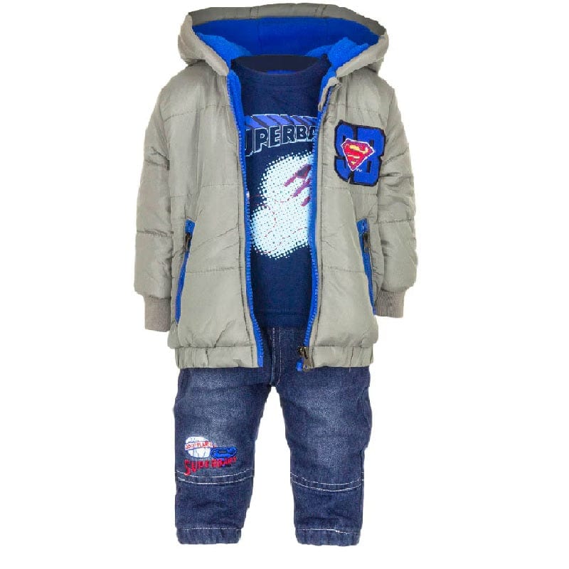 Abbigliamento Superman Baby Completo 3 pezzi- Giubbotto, Maglia e Jeans Felpato